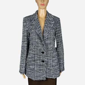 NWT New $199 KARL LAGERFELD PARIS Tweed Fringed Button Blazer Size 10